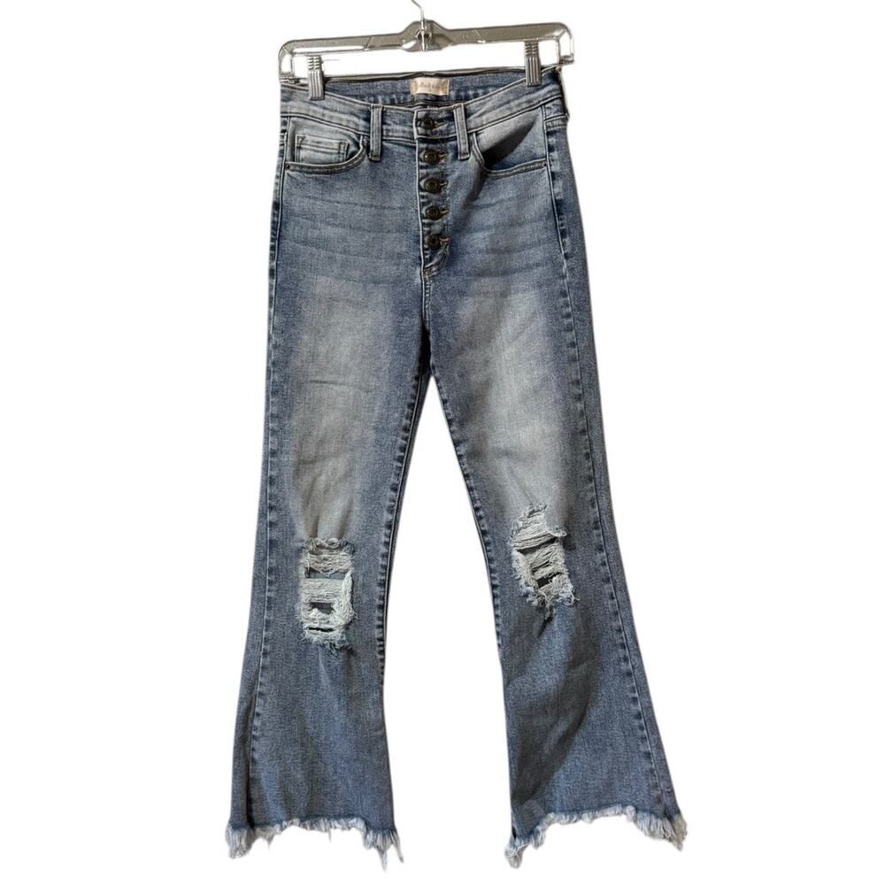 Altar'd State Jeans Women Size 26 Distressed Denim Wide Leg Crop Raw Hem Buttons